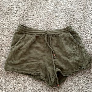 Army green, lounge shorts. Tie Adjustable.